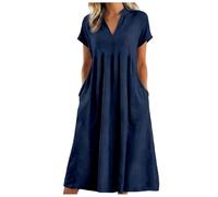 Longue Robe Cotton En Line Blanche éTé Grande Taille RéTro Maxi LâChe Couleur Unie BohèMe Mi Longue Dress Pour FêTer Vacances à La Plage Femmes éTé Large Coton Lin Manches Courtes Confort Robe