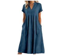 Longue Robe Cotton En Line Blanche éTé Grande Taille RéTro Maxi LâChe Couleur Unie BohèMe Mi Longue Dress Pour FêTer Vacances à La Plage Femmes éTé Large Coton Lin Manches Courtes Confort Robe