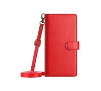 Longue Sangle Etui Coque Pour OPPO Reno 11 Antichoc Protecive Fentes Pour Cartes Flip Folio Portefeuille Fermeture Rouge