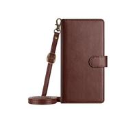 Longue Sangle Etui Coque Pour OPPO Reno 11F Protecive Portefeuille Fermeture Fentes Pour Cartes Antichoc Flip Folio Marron