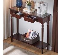 Longue table console rectangulaire en bois avec deux tiroirs, meuble d'appoint élégant pour entrée, foyer, couloir, salon
