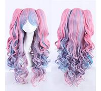 Longue vague de corps Lolita cosplay perruque universelle épais brun rose blond violet bleu multicolore cheveux synthétiques avec 2 queues de cheval perruques lolita perruque beige