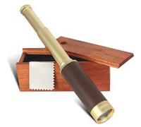 Coffret Longue Vue Puissante - Télescope Monoculaire - Grossissement x 25 - Lentille 30 mm - Randonnée, Chasse, Bateau, Observation des Oiseaux et Paysages - Boîte de Rangement Bois - 33 CM - Doré