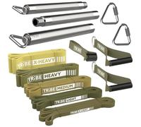 Longues Bandes de résistance pour l'entraînement - Bandes d'aide à la Traction avec poignées, ancrage de Porte - Bandes Extensibles pour Bandes d'exercice (Ensemble Vert avec Barre)