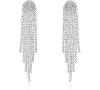 Longues Boucles d'Oreilles à Pampilles pour Femme, Boucle d'Oreille Pampille en Strass, Hypoallergénique Boucles d'Oreilles Pendantes Argent, Bijoux Cadeau pour Femmes Filles Anniversaire Mariage