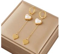 Longues boucles d'oreilles en or avec cœurs de perles en acier chirurgical 316L, longueur 7,5 cm