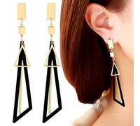 Longues boucles d'oreilles géométriques de style rétro pour femmes, noires et dorées, longueur 8 cm