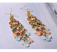 Longues boucles d'oreilles orientales Boho, colorées, métal, 11,5 cm x 2,5 cm