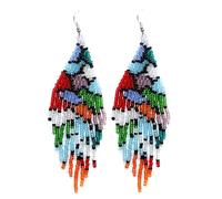 Longues boucles d'oreilles pendantes en perles - Bohème natif fait à la main avec perles de rocaille et pompons de style bohème grandes franges pour femme, Taille unique, Perles de rocaille en verre