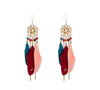 Longues boucles d'oreilles pendantes en plumes multicolores pour femme