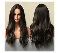Longues perruques à ondes de corps ombre Perruques synthétiques brunes noires compatible with femmes Afro American Pièce centrale Partie Cosplay Utilisez quotidiennement résistant la chaleur(LC314-1)