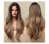 Longues perruques à ondes de corps ombre Perruques synthétiques brunes noires compatible with femmes Afro American Pièce centrale Partie Cosplay Utilisez quotidiennement résistant la chaleur(LC5047-1)