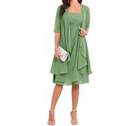 Longueur thé mère de la mariée marié robes mousseline 2 pièces formelle soirée grand-mère robes avec veste ZM274, vert sauge, 46