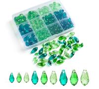 LONGWIN Lot de 285 perles en verre vert pour plantes perlées, perles en cristal à facettes en forme de larme pour la fabrication de bijoux attrape-soleil