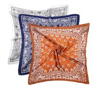 Longwu 3 Pièces Foulard en Satin et Soie 27,5 Pouces - Bandana pour Cheveux pour Femmes et Filles - Caramel, Bleu, Blanc