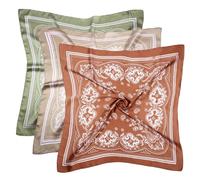 Longwu 3 Pièces Foulard en Satin et Soie pour Cheveux - 27,5 Pouces Bandana pour Femmes et Filles - Marron, Kaki, Vert