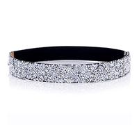 Longwu Ceinture en Strass à Paillettes Scintillantes pour Femmes Ceintures de Taille Extensibles Larges Ceintures Élastiques Argentées pour Robe de Soirée pour Femmes