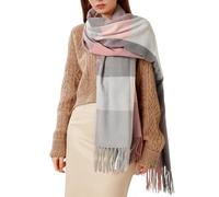 Longwu Écharpe et châle écossais multicolore pour femme, toucher cachemire, doux et chaud, cadeau pour femme, F-Rose gris, 180 cm x 65 cm