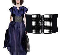 Longwu Femmes Mode Noir Rivets Ceinture Large Élastique Stretch Ceinture Ceinture Corset Cincher Ceinture Ceinture avec Fermeture Éclair pour Robe Manteau Punk - Noir 1