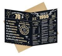 Longwu Grande carte d'anniversaire 70 ans avec enveloppe pour homme et femme, 1955 noir et doré, cadeau d'anniversaire géant, livre de signature pour homme et femme, carte de vœux vintage 70e