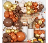 Longwu Kit d'arche de ballons orange marron doré - 138 pièces - Kit d'arche de ballons en forme de citrouille pour automne, Thanksgiving, récolte d'automne, anniversaire, fête prénatale