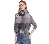 Longwu les femmes doux cachemire écharpe en laine de grandes pashminas châle et enroule chaleureuse a volé couverture Gris&Noir