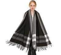 Longwu les femmes doux cachemire écharpe en laine de grandes pashminas châle et enroule chaleureuse a volé couverture Noir 2