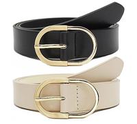 Longwu Lot de 2 ceintures en cuir pour pantalons jeans, ceintures en cuir tendance pour femme avec boucle dorée