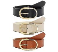Longwu Lot de 3 ceintures en cuir pour pantalons jeans, ceintures en cuir tendance pour femme avec boucle dorée