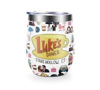 LONGXIN Gilmore Gobelet à vin inspiré de la marque Luker, cadeau inspiré du dîner de Luker pour maman, fille, sœur, amie, thermos en acier inoxydable de 355 ml avec couvercle