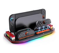 LONGYI Station de Charge pour Switch 2, Chargeur Magnétique 4 en 1 pour Manette JoyCon 2 avec lumière RVB 9 Couleurs, Indicateurs LED et Stockage de 12 Cartes de Jeu, Station d'accueil à Charge Rapide