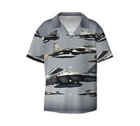 Longzehao Avions Fighter Jets Print Button Down Chemises à Manches Courtes pour Hommes Été Hawaïen Casual Vacances Plage Chemise, Noir, XXL