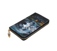 Longzehao Blue Eyes Wolf1 Portefeuille en cuir de qualité supérieure avec fermeture éclair pour homme et femme avec blocage RFID