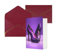 Longzehao Cartes de vœux élégantes à talons hauts violets avec imprimé rouge à lèvres, intérieur vierge, avec enveloppe, convient pour la famille et les amis
