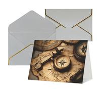 Longzehao Cartes de vœux imprimées boussole et carte du monde ancien, intérieur vierge, avec enveloppe, adaptées pour la famille et les amis