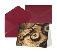 Longzehao Cartes de vœux imprimées boussole et carte du monde ancien, intérieur vierge, avec enveloppe, adaptées pour la famille et les amis