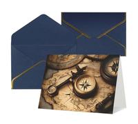 Longzehao Cartes de vœux imprimées boussole et carte du monde ancien, intérieur vierge, avec enveloppe, adaptées pour la famille et les amis