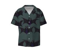 Longzehao Chemise boutonnée à manches courtes pour homme, motif chauve-souris, chemise d'été hawaïenne, décontractée, vacances, plage, noir, Taille M
