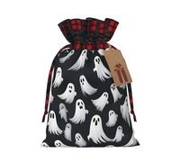 Longzehao Cute White Spirit Halloween Pattern 1 Imprimé Noël Cordon Sac Cadeau en Lin, Sacs d'emballage de Noël, Sacs Cadeaux de Noël