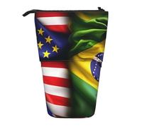 Longzehao Drapeau Américain et Brésilien Impression Télescopique Sac à Crayon Porte-Stylo Porte-Stylo Étui de Rangement, Stand Portable Pen Case, Noir, Taille Unique, Noir, One size