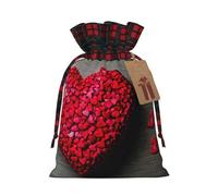 Longzehao Falling Red Hearts impression Noël cordon lin sac cadeau, sacs d'emballage de Noël, sacs-cadeaux de Noël