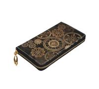 Longzehao Gears Clock Portefeuille en cuir de qualité supérieure avec fermeture éclair pour homme et femme avec blocage RFID Bronze
