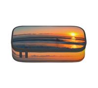 Longzehao Grand compartiment de capacité, joli motif lever de soleil et océan - Trousse de rangement pour fournitures de bureau, Noir/blanc, One Size, Art déco.