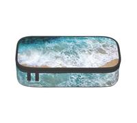 Longzehao Grand compartiment de capacité, joli motif vagues de l'océan, trousse de rangement pour fournitures de bureau, Noir/blanc, One Size, Art déco.