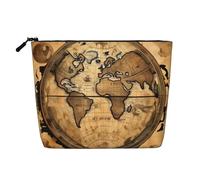 Longzehao Grande capacité ancienne carte globe imprimé faux chanvre, trousse de maquillage, sac de voyage, trousse de toilette zippée, noir, taille unique, noir, taille unique, Noir, One size