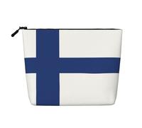 Longzehao Grande capacité avec imprimé drapeau finlandais, faux chanvre, trousse de maquillage, trousse de voyage, trousse de toilette avec fermeture éclair.