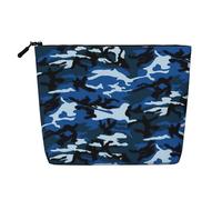 Longzehao Grande capacité bleu camouflage imprimé faux chanvre, trousse de maquillage, sac de voyage, trousse de toilette zippée, noir, taille unique, noir, taille unique, Noir, One size