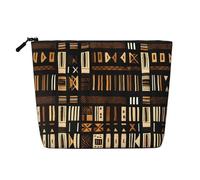 Longzehao Grande capacité boue africaine tribal impression toile de jute artificielle, sac de maquillage, sac de voyage, trousse de toilette avec fermeture éclair, noir, taille unique, noir, taille