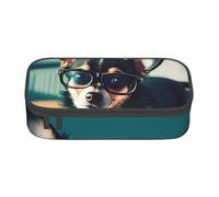 Longzehao Grande capacité compartiment Chihuahua Dog Glasses Print Etui Sac de rangement pour fournitures de bureau, Noir, Taille unique, Art Déco, Noir, One size, Art Déco
