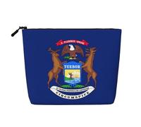 Longzehao Grande capacité du drapeau de l'État du Michigan imprimé faux chanvre, sac de maquillage, sac de voyage, trousse de toilette zippée, noir, taille unique, noir, taille unique, Noir, One size